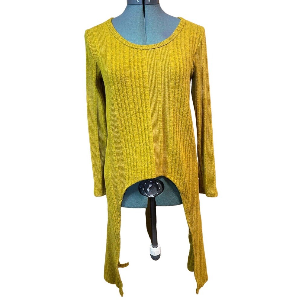 Vtg 90s/y2k Say Anything Sz M Knit Sweater Yellow Long Back Short Front